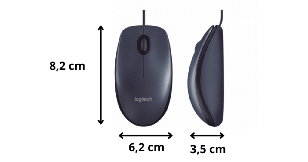 Tamanho do Mouse com fio USB Logitech M90